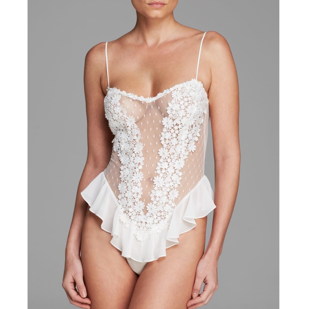 White Floral Lace Negligé Bodysuit Flora Nikrooz